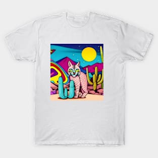 An Ai retro psychedelic bobcat in the desert T-Shirt